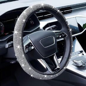 Bling Steering Wheel Cover, Rhinestone Steering Wheel Cover with Crystal Diamond for Women, Sparkling Car Wheel Protector Universal Fit 14-15 inches - Black