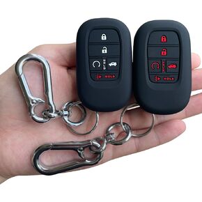 TANDRIVE Key Fob Cover for (5 Buttons) Honda 2022 2023 2024 2025 Civic Accord HR-V Pilot CR-V, Silicone, 2-Pack, Red Button, Black