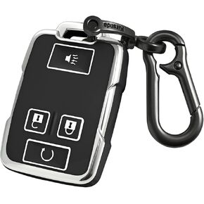 for GMC Key fob Cover case with Keychain,Soft TPU Key Shell/Skin,4-Buttons fit Chevy Colorado Silverado Suburban Tahoe Silverado Remote Key Vehicle Accessories(Black Silver) in Kuwait