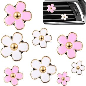 8PCS Daisy Flower Air Freshener Car Clips Cute Car Vent Clips Air Conditioning Outlet Clip Air Vent Clips Car Interior Decor Charm Colorful Car Accessories For Women Girls Gifts (Pink, White)