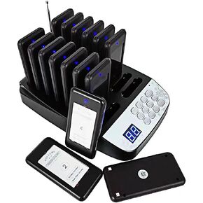 SavvyMate Restaurant Pager System,16 Pagers for Restaurants Long Range,Social Distancing Keeping Pagers with Buzzer|Vibration|Flashing,Wireless Calling System for Restaurant|Food Truck|Church Nursery