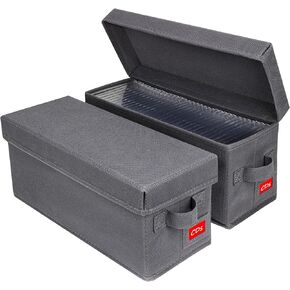 Upgrades CD Storage Box - Perfect CD Case Storage Solution, Stackable CD Organizer with Lid, 2Pack CD Holder 14.37 x 5.5 x 6.3 Inches - Holds 70 Jewel Cases - Grey