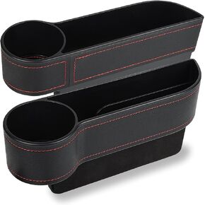 2 Pack Car Seat Gap Filler Organizer, Automotive Front Seat Storage with Cup Holder, Auto Console Side Extra Storage Boxes, Seat Side Storage - Passenger Side&Driver Side