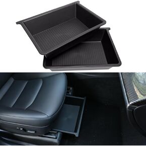 Car Front Under Seat Storage Box for Tesla Model Y Model X 2020-2024 Accessories Underseat Storage Tray Double-Layer Designed Hidden Organizers 1Pack