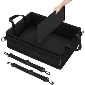 Under Seat Truck Organizer Storage Box with 2 Removable Divider & 3 Storage Mesh Bag, Collapsible Trunk Organizer for Car, SUV, Truck, or Van(Full Size Trucks)