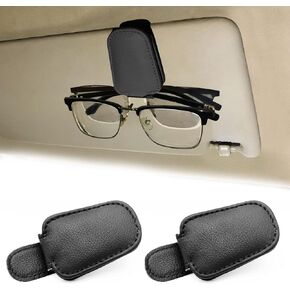 2 Pack Leather Car Sunglass Holder, Magnetic Leather Glasses Eyeglass Hanger Clip for Car, Sunglass Clip Glasses Holder for Car Visor