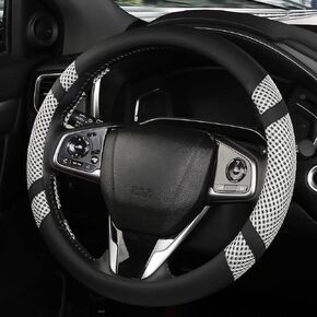 BOKIN Auto Car Steering Wheel Cover for Men and Women, Universal 14.5-15 Inches,Microfiber Leather, Breathable Ice Silk, Anti-Slip,Warm in Winter Cool in Summer, New Black