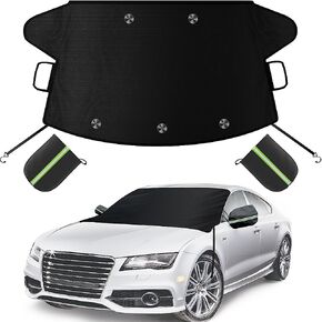 Car Windshield Cover for Ice and Snow, Frost Guard Windshield Snow Cover, Performance Brake Kits with Side Mirrors Cover, Fits Most Cars, Trucks, Vans, SUVs, Orange Strips