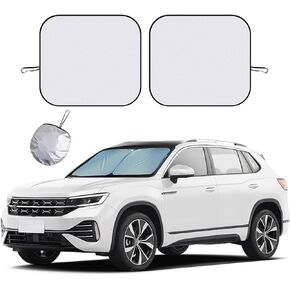 Ziciner 2 PCS Car Windshield Sun Shade, Auto Sun Heat and UV Rays Blocker, 28"×31" Foldable Automotive Front Window Sunshade Protector, Universal Vehicle Interior Accessories (Black Flag-M)