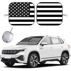 Ziciner 2 PCS Car Windshield Sun Shade, Auto Sun Heat and UV Rays Blocker, 28"×31" Foldable Automotive Front Window Sunshade Protector, Universal Vehicle Interior Accessories (Black Flag-M)
