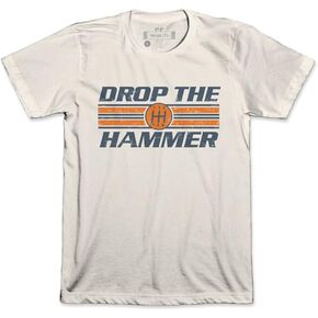 Men's Vintage Retro Distressed Cotton Graphic Crew Neck T-Shirt - Drop The Hammer Racing Tee (Ivory White)