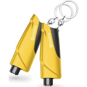 SINSEN Window Breaker Seatbelt Cutter, Car Emergency Safety Keychain, Seat Belt Escape Tool and Glass Hammer, Spring-Loaded for Land and Underwater, 2PCS, Black