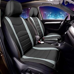 FH Group Car Seat Covers Front Set Faux Leather Car Seat Cushions - Car Seat Covers for Low Back Seat, Universal Fit, Automotive Seat Covers, Airbag Compatible Car Seat Cover for SUV, Sedan Gray Black