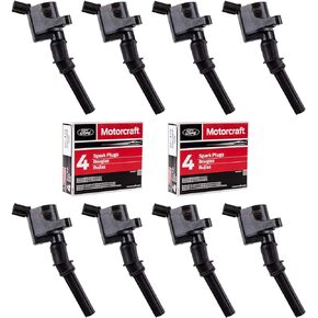 MAS Ignition Coil DG508 & Motorcraft Spark Plug SP479 compatible with Ford 4.6L 5.4L V8 DG457 DG472 DG491 CROWN VICTORIA EXPEDITION F-150 F-250 MUSTANG LINCOLN MERCURY EXPLORER (Set of 8)