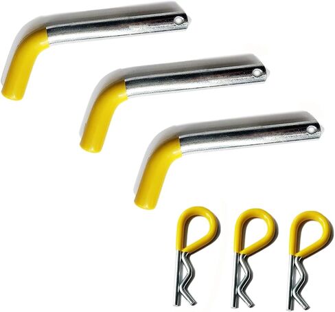 MaxxHaul 50565 3 Pack Trailer Hitch Pin & Clip with Rubber-Coated Vinyl Yellow Grip, 5/8" Diameter, Fits 2" Receiver in Saudi Arabia