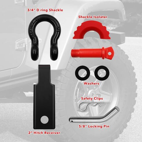 Shackle Hitch Receiver 2", 3/4" D Ring Shackle 42,000Ibs Break Strength with 5/8" Screw Pin Kit for Tow Strap Winch Off Road Vehicle Recovery in Saudi Arabia