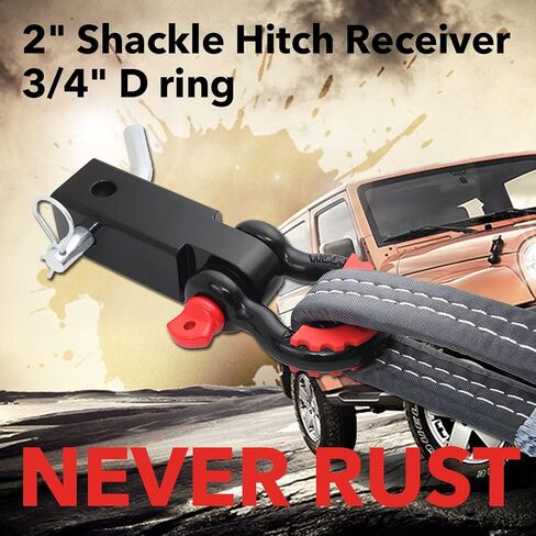 Shackle Hitch Receiver 2", 3/4" D Ring Shackle 42,000Ibs Break Strength with 5/8" Screw Pin Kit for Tow Strap Winch Off Road Vehicle Recovery in Saudi Arabia