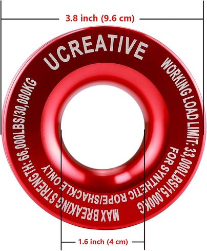 Ucreative Winch Snatch Recovery Ring 66,000 رطل للتكبل الناعم والحبل الاصطناعي لشاحنة ATV UTV SUV لاستعادة المركبات على الطرق الوعرة (أحمر) in Saudi Arabia