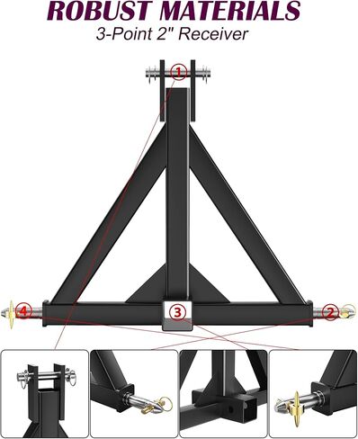 وصلة مقطورة استقبال 3 نقاط 2 بوصة من COZONY - هيكل عالي التحمل، تصميم سريع التفكيك، متوافق مع Kubota، John Deere، الجرارات المدمجة - مثالية للأعمال الزراعية والبناء in Kuwait