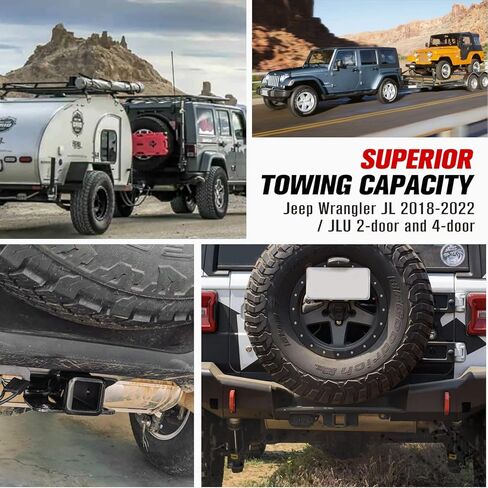 جهاز استقبال وصلة الجر باللون الأحمر الناري متوافق مع جيب رانجلر JL 2018-2023 / JLU 2 باب و4 أبواب، وصلة استقبال مقطورة JL الخلفية مقاس 2 بوصة in Kuwait