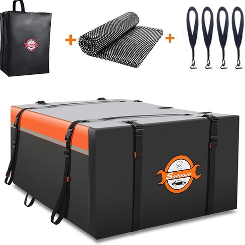 حقيبة سقف حامل البضائع على السطح من Sailnovo سعة 20 مكعبًا مقاومة للماء ذات هيكل ناعم مع حصيرة مضادة للانزلاق، 4 خطافات للأبواب، تخزين سقف السيارة من البولي فينيل كلوريد للمركبات مع/بدون قضيب متقاطع لرف الأمتعة in Kuwait