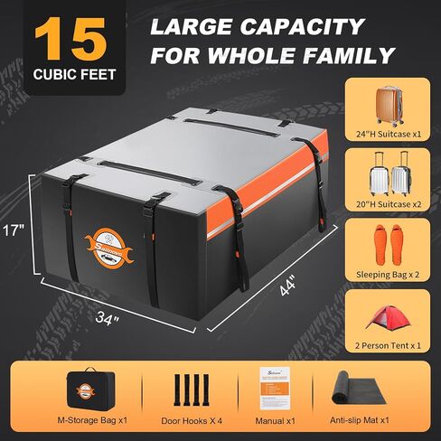 حقيبة سقف حامل البضائع على السطح من Sailnovo سعة 20 مكعبًا مقاومة للماء ذات هيكل ناعم مع حصيرة مضادة للانزلاق، 4 خطافات للأبواب، تخزين سقف السيارة من البولي فينيل كلوريد للمركبات مع/بدون قضيب متقاطع لرف الأمتعة in Kuwait