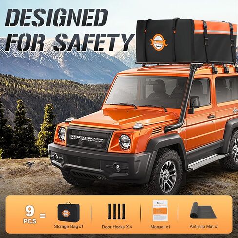 حقيبة سقف حامل البضائع على السطح من Sailnovo سعة 20 مكعبًا مقاومة للماء ذات هيكل ناعم مع حصيرة مضادة للانزلاق، 4 خطافات للأبواب، تخزين سقف السيارة من البولي فينيل كلوريد للمركبات مع/بدون قضيب متقاطع لرف الأمتعة in Kuwait