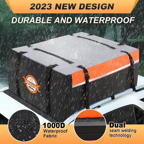 حقيبة سقف حامل البضائع على السطح من Sailnovo سعة 20 مكعبًا مقاومة للماء ذات هيكل ناعم مع حصيرة مضادة للانزلاق، 4 خطافات للأبواب، تخزين سقف السيارة من البولي فينيل كلوريد للمركبات مع/بدون قضيب متقاطع لرف الأمتعة in Kuwait