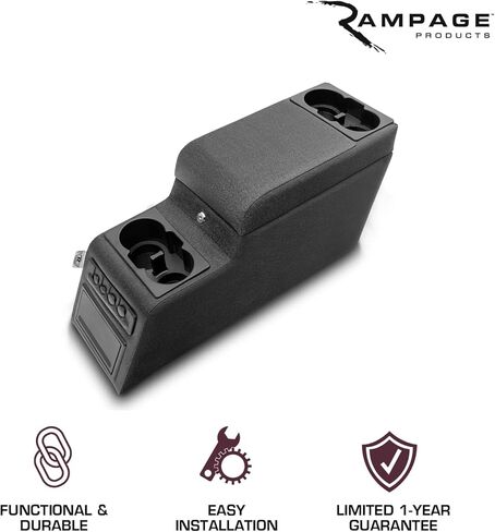 منتجات RAMPAGE وحدة تحكم مركزية فاخرة بقفل مع حاملات أكواب قابلة للتعديل | الدنيم الأسود | 31615 | يناسب 1976 - 1995 جيب CJ ورانجلر YJ in Kuwait