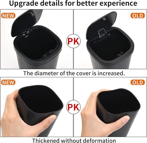 سلة المهملات البلاستيكية السوداء CZWL&HG مع زر ضغط مفتوح، تصميم جسم الكوب 3.4x3.4x6.4 بوصة، تأتي مع 140 كيس قمامة عالي الجودة in Kuwait