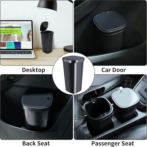 سلة المهملات البلاستيكية السوداء CZWL&HG مع زر ضغط مفتوح، تصميم جسم الكوب 3.4x3.4x6.4 بوصة، تأتي مع 140 كيس قمامة عالي الجودة in Kuwait