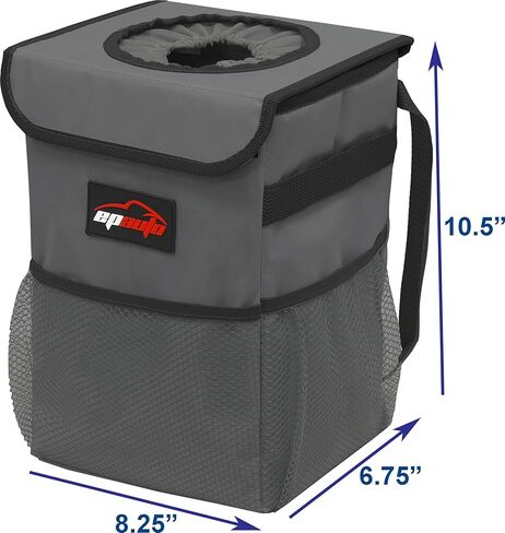 EPAuto Waterproof Car Trash Can with Lid and Storage Pockets, Black in Kuwait