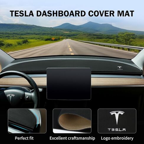 KIWEN Tesla Model 3 Model Y Dashboard Cover, Suede Dashboard Pad Dash Mat Compatible with Tesla Model Y/3 2017-2021 2022 2023 Interior Tesla Accessories (Black) in Kuwait