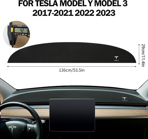 KIWEN Tesla Model 3 Model Y Dashboard Cover, Suede Dashboard Pad Dash Mat Compatible with Tesla Model Y/3 2017-2021 2022 2023 Interior Tesla Accessories (Black) in Kuwait