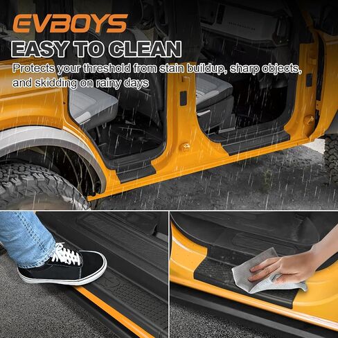 واقي عتبة الباب لبرونكو 4 أبواب 2021+، مجموعة حماية عتبة الباب المطاطية المرنة، 2023 عتبة باب برونكو 4 أبواب، حماية عتبة حافة الباب ضد الانزلاق والخدش، 4 قطع in Kuwait