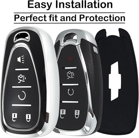 key fob cover case keychain Compatible with Chevrolet, Soft TPU key Shell/skin 5-Buttons,fit Malibu Camaro Blazer Cruze Sonic Volt Equinox Spark Remote Key Vehicle Accessories,white in Saudi Arabia