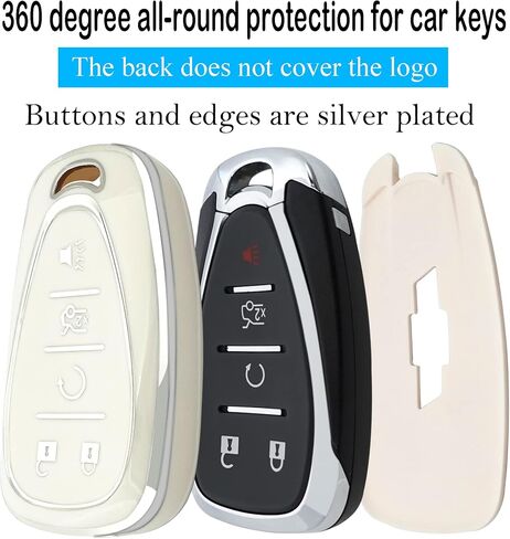 key fob cover case keychain Compatible with Chevrolet, Soft TPU key Shell/skin 5-Buttons,fit Malibu Camaro Blazer Cruze Sonic Volt Equinox Spark Remote Key Vehicle Accessories,white in Saudi Arabia