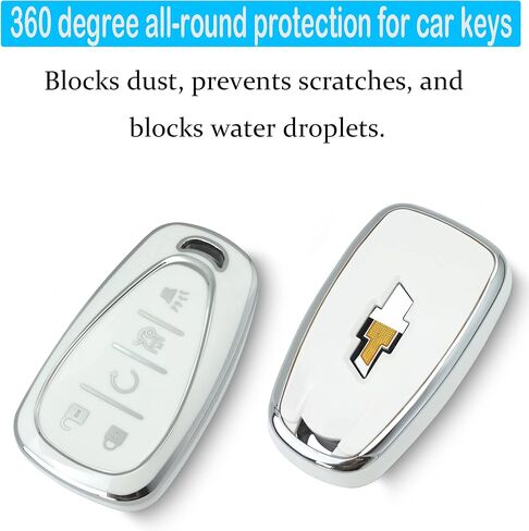 key fob cover case keychain Compatible with Chevrolet, Soft TPU key Shell/skin 5-Buttons,fit Malibu Camaro Blazer Cruze Sonic Volt Equinox Spark Remote Key Vehicle Accessories,white in Saudi Arabia