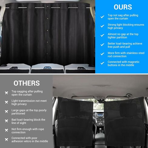 XCBYT مقسم خصوصية السيارة - ستائر قابلة للسحب من الفولاذ المقاوم للصدأ للتعليق على شكل قضيب سيارة للتخييم قابلة للسحب بنسبة 90% كتلة خفيفة للسفر والتخييم والرضاعة الطبيعية تناسب معظم صناديق سيارات الدفع الرباعي in Kuwait