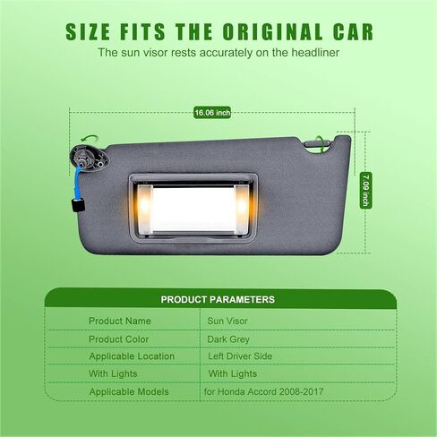 واقي الشمس من الجانب الأيسر للسائق لسيارة Honda Accord 2008 2009 2010 2011 2012 2013 2014 2015 2016 2017، مجموعة بديلة 83280-TA5-A71ZA 83280-TA5-A51ZA (رمادي) in Kuwait