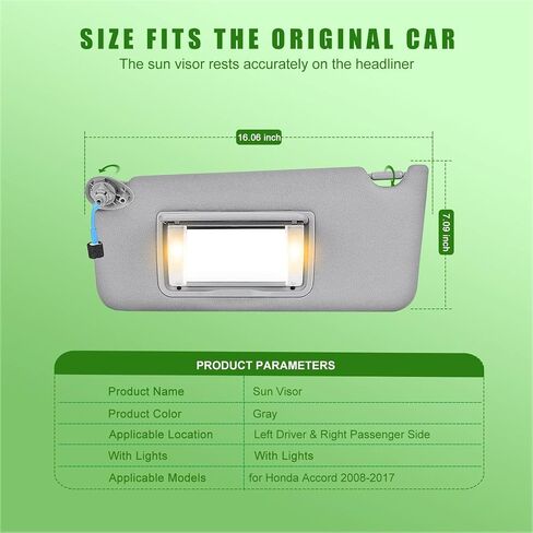 واقي الشمس من الجانب الأيسر للسائق لسيارة Honda Accord 2008 2009 2010 2011 2012 2013 2014 2015 2016 2017، مجموعة بديلة 83280-TA5-A71ZA 83280-TA5-A51ZA (رمادي) in Kuwait