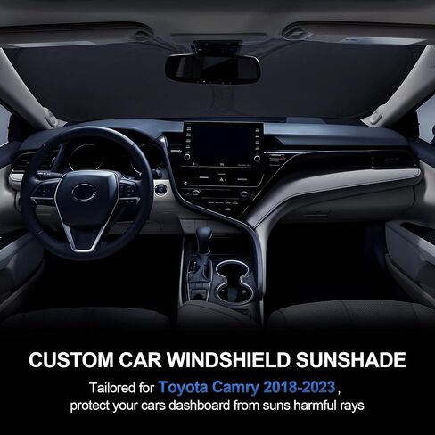 KMF Car Windshield Sun Shade مخصص مناسب لسيارة Toyota Camry 2018-2023، [ترقية 2024] مظلة عاكسة للنافذة الأمامية السميكة مع أكياس تخزين، واقي من الشمس قابل للطي يحجب الحماية الداخلية من الحرارة والشمس in Kuwait
