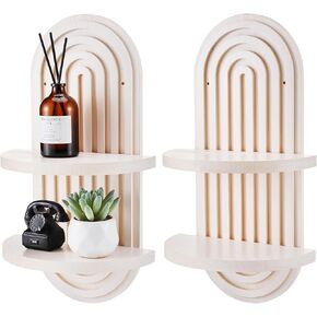 Wenqik 2 Pcs Boho Wall Shelf Rainbow Arch Wooden Floating Shelf Mid Century Wall Shelves Bohemian Hanging Shelf Double Vintage Wall Mount Altar Decor for Nursery Bedroom 15.75 x 6.69 Inches(Brown)