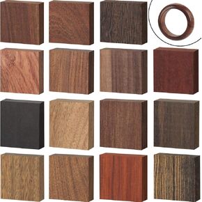 PAGOW 15Pcs Wood Blanks Ring Craft , Rings Wood Blanks with 15 Different Natural Wooden Textures, Wood Ring Materials for Wood Jewelry Ring Making DIY Wooden Resin, 3x3x1cm