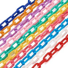 Beadthoven 40 Strands Acrylic Chains Link Rings, Oval Quick Link Connectors C-Clips Hooks Multicolor Cross Chain Linking Rings for DIY Purse Necklace Eyeglasses Lanyard Strap Jewelry Making 19.88"
