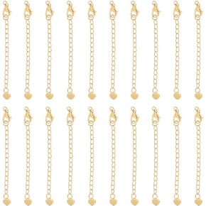 UNICRAFTALE 20Pcs 70mm 304 Stainless Steel Golden Extension Chain Sets End Chains Extension Tails with Clasps and Tiny Heart Charm Chain Extender for Necklace Bracelet Jewelry Making