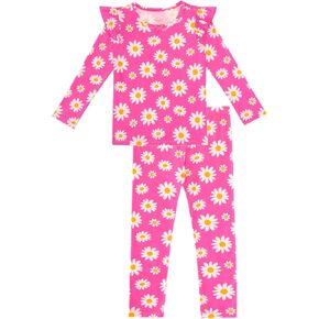 Toddler Girls' Clothes-Viscose Made from Bamboo, Long Sleeve Ruffle Top Soft Pants Clothing Set Kid Comfy Outfits