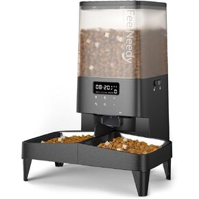 Automatic Cat Feeder, FEELNEEDY Elevated Cat Food Dispenser Automatic for 2 Cats 5L Pet Feeder, Programable Timed Cat Feeder for Dry Food 1-6 Meals Auto Cat Feeder with Memory Function, Black