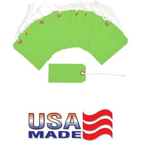 100 Tags 4 3/4" x 2 3/8" Size 5 Green Inventory Shipping Hang Tag with String by Gitway…