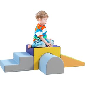 Qaba Foam Play Set for Toddlers and Children, Easy-to-Clean 4 Piece Soft & Safe Kids Climbing Set for Crawling or Sliding, Multicolor